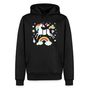 springendes Einhorn Regenbogen Pferd Wolken Sterne - Männer Premium Bio Hoodie - Schwarz - Vorne - Nico (187cm)