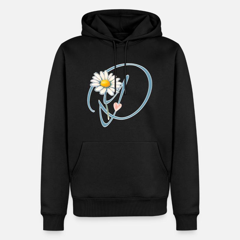 Buchstabe D Gänseblümchen Herz - Männer Premium Bio Hoodie - Schwarz