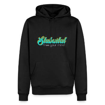Stubaital - free your mind - Männer Premium Bio Hoodie - Schwarz - Vorne - Nico (187cm)