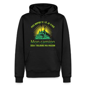 Idée cadeau camion humour - Sweat à capuche Premium bio Homme - noir - Devant - Nico (187cm)