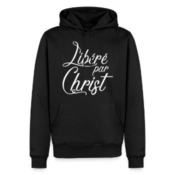 Libéré par Christ - Sweat à capuche Premium bio Homme - noir - Devant - Nico (187cm)
