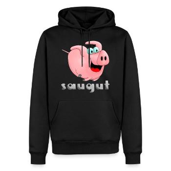 saugut - Sau - Ferkel - Männer Premium Bio Hoodie - Schwarz - Vorne - Nico (187cm)