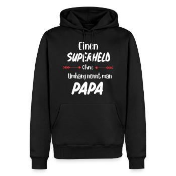 Cadeau de la fête des pères - Super-héros Papa - Sweat à capuche Premium bio Homme - noir - Devant - Nico (187cm)
