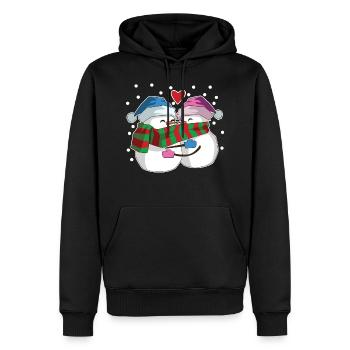 Bonhomme de neige amoureux coeur hiver - Sweat à capuche Premium bio Homme - noir - Devant - Nico (187cm)