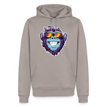 Monkey sunglasses head face - Men’s Premium Organic Hoodie - taupe - Front - Nico (187cm)