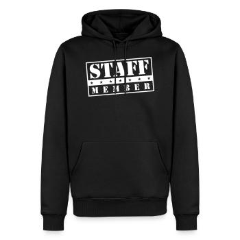 staff member stamp - Men’s Premium Organic Hoodie - black - Front - Nico (187cm)