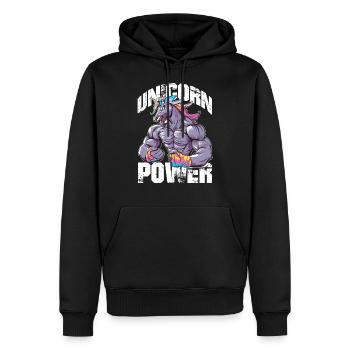 Einhorn Power Fitness - Männer Premium Bio Hoodie - Schwarz - Vorne - Nico (187cm)
