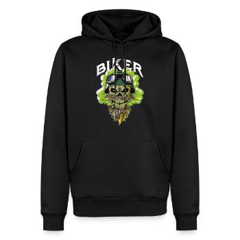 biker totenkopf motorrad - Männer Premium Bio Hoodie - Schwarz - Vorne - Nico (187cm)