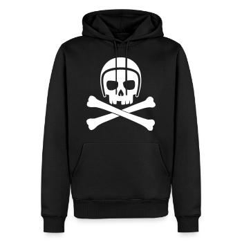 Totenkopf mit Motorradhelm - Skull with Helmet - Männer Premium Bio Hoodie - Schwarz - Vorne - Nico (187cm)