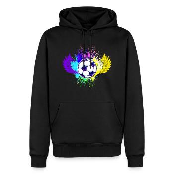 Fussball Logo Wappen Krone Bunt - Männer Premium Bio Hoodie - Schwarz - Vorne - Nico (187cm)