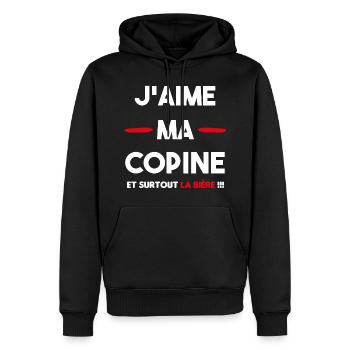 Geschenk lustig Liebe Paar Bier beauf - Männer Premium Bio Hoodie - Schwarz - Vorne - Nico (187cm)