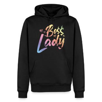 Patron Lady - Sweat à capuche Premium bio Homme - noir - Devant - Nico (187cm)