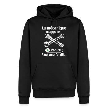 la mécanique m'appelle faut que j'y aille - Sweat à capuche Premium bio Homme - noir - Devant - Nico (187cm)