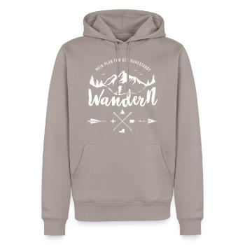 Berg Reisen Geburtstagsgeschenk für Wanderer - Männer Premium Bio Hoodie - Taupe - Vorne - Nico (187cm)