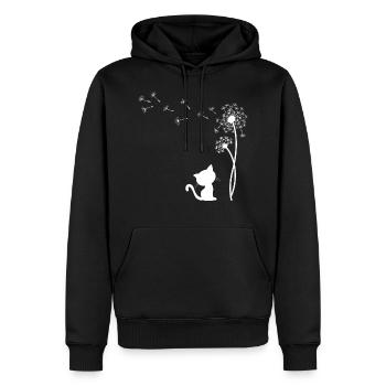Chat avec le pissenlit - Sweat à capuche Premium bio Homme - noir - Devant - Nico (187cm)