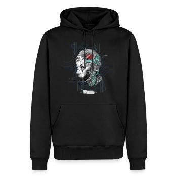 Tête de robot avec oiseau dans la tête cyber technologie AI - Sweat à capuche Premium bio Homme - noir - Devant - Nico (187cm)