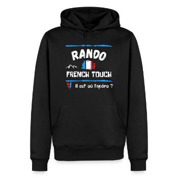 Rando french touch / Cadeau / Humour / Montagne - Sweat à capuche Premium bio Homme - noir - Devant - Nico (187cm)
