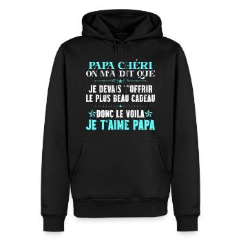 Voilà le plus beau cadeau papa chéri je t'aime - Sweat à capuche Premium bio Homme - noir - Devant - Nico (187cm)