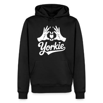 Yorkie Herz Hände - Männer Premium Bio Hoodie - Schwarz - Vorne - Nico (187cm)