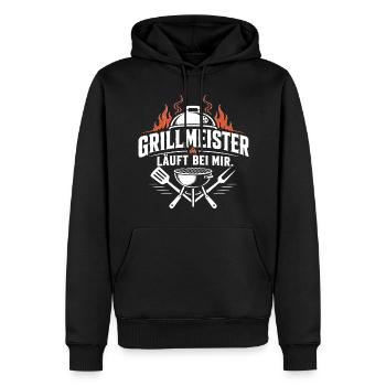 Grillmeister - Läuft bei mir! - Männer Premium Bio Hoodie - Schwarz - Vorne - Nico (187cm)