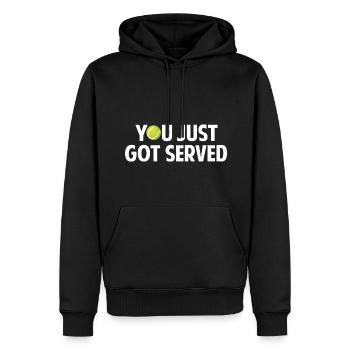Vous venez d’être servi - Sweat à capuche Premium bio Homme - noir - Devant - Nico (187cm)