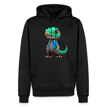 kleiner T-Rex in Jeansjacke - Männer Premium Bio Hoodie - Schwarz - Vorne - Nico (187cm)