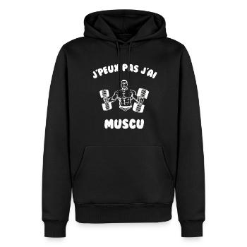 J’peux pas j’ai muscu - Sweat à capuche Premium bio Homme - noir - Devant - Nico (187cm)