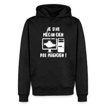 Mécanicien pas magicien - Sweat à capuche Premium bio Homme - noir - Devant - Nico (187cm)