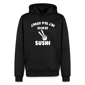 Soirée sushi - Sweat à capuche Premium bio Homme - noir - Devant - Nico (187cm)