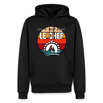 Ici c’est moi le chef - Sweat à capuche Premium bio Homme - noir - Devant - Nico (187cm)