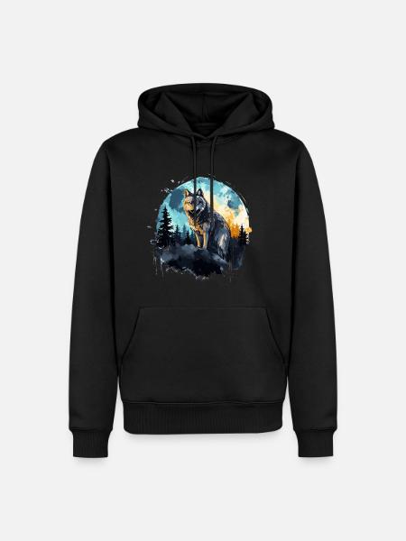 Aquarell Wolf - Männer Premium Bio Hoodie - Schwarz