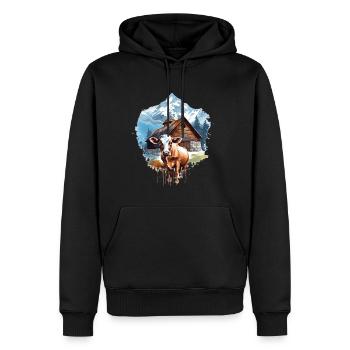 Zermatt, Matterhorn, Berg, Chalet, Kuh - Männer Premium Bio Hoodie - Schwarz - Vorne - Nico (187cm)