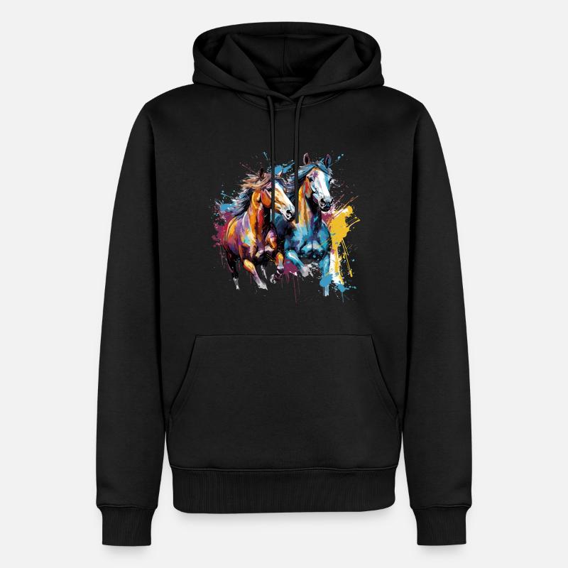 Cheval, chevaux - Sweat à capuche Premium bio Homme - noir