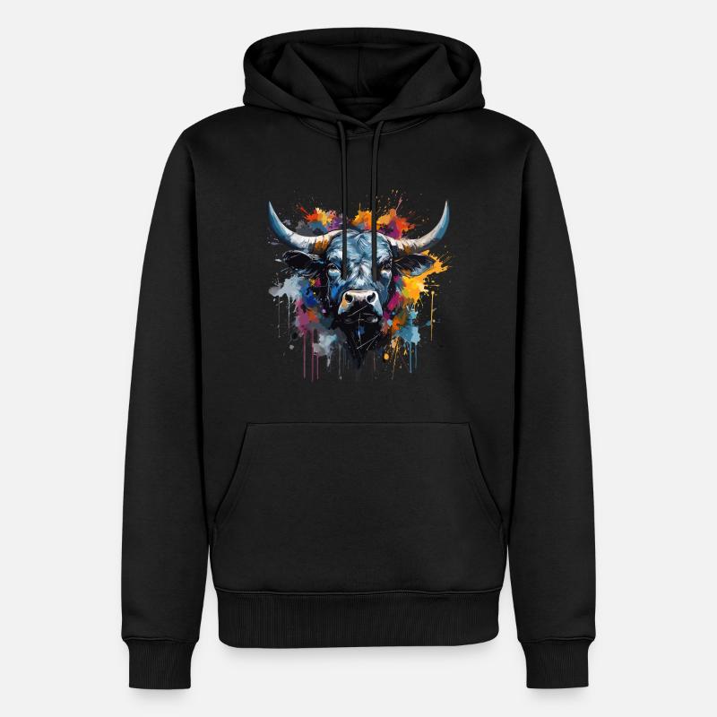 Kampfkuh, Schweizer Walliser Herdenskuh - Männer Premium Bio Hoodie - Schwarz