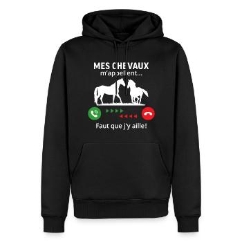 mes chevaux m'appelle faut quẹ j'y aille! - Sweat à capuche Premium bio Homme - noir - Devant - Nico (187cm)
