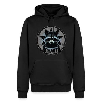 raton laveur, chaotique, anarchie, révolution, étoile - Sweat à capuche Premium bio Homme - noir - Devant - Nico (187cm)