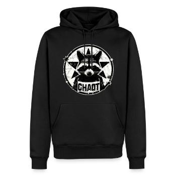 Waschbär, Chaot, Anarchie, Stern, Revolution - Männer Premium Bio Hoodie - Schwarz - Vorne - Nico (187cm)