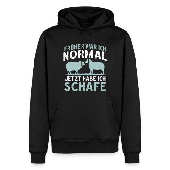 Früher war ich normal jetzt habe ich Schafe - Männer Premium Bio Hoodie - Schwarz - Vorne - Nico (187cm)