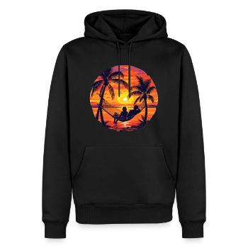 Hamac Beach Sea Suset - Sweat à capuche Premium bio Homme - noir - Devant - Nico (187cm)