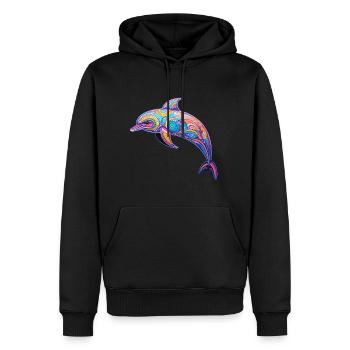 Delphin -lebendige Farben - Korallenkaleidoskop - Männer Premium Bio Hoodie - Schwarz - Vorne - Nico (187cm)