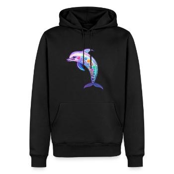 Kawaii Dolphin - Rêves océaniques fantastiques - Sweat à capuche Premium bio Homme - noir - Devant - Nico (187cm)