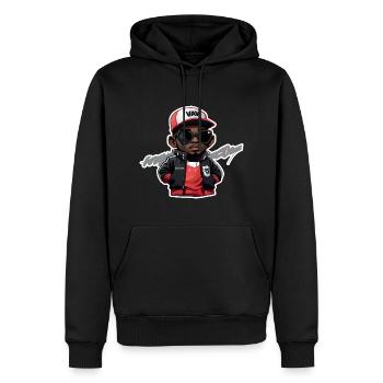Petite tête de hip hop avec trait (rouge) - Sweat à capuche Premium bio Homme - noir - Devant - Nico (187cm)