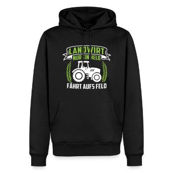 Landwirt nur ein held fährt aufs Feld - Männer Premium Bio Hoodie - Schwarz - Vorne - Nico (187cm)