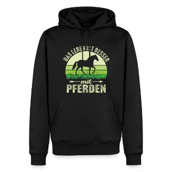 das leben ist besser mit pferden - Männer Premium Bio Hoodie - Schwarz - Vorne - Nico (187cm)
