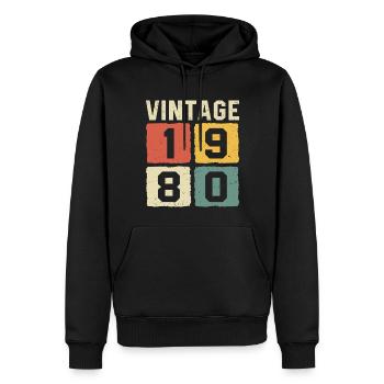Millésime 1980 Né en 1980 - Sweat à capuche Premium bio Homme - noir - Devant - Nico (187cm)