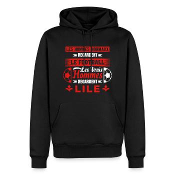 LILE - Sweat à capuche Premium bio Homme - noir - Devant - Nico (187cm)
