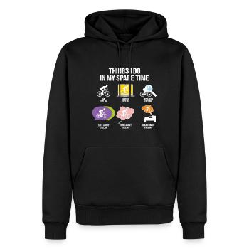 DINGE, DIE ICH IN MEINER FREIZEIT BEIM RADFAHREN MACHE - Männer Premium Bio Hoodie - Schwarz - Vorne - Nico (187cm)