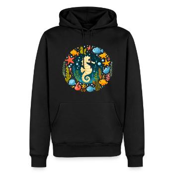 Hippocampe, étoile de mer, vacances, poisson, plongée - Sweat à capuche Premium bio Homme - noir - Devant - Nico (187cm)