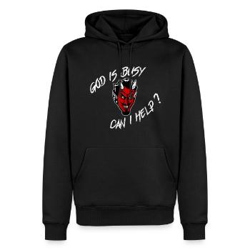 Gott ist beschäftigt Teufel Geister Engel Lustige Dämonen - Männer Premium Bio Hoodie - Schwarz - Vorne - Nico (187cm)