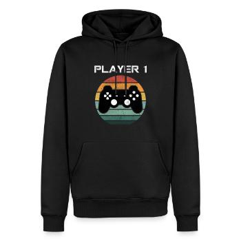 Player 1 Gamer Videospielkonsole Videospiel NERD - Männer Premium Bio Hoodie - Schwarz - Vorne - Nico (187cm)